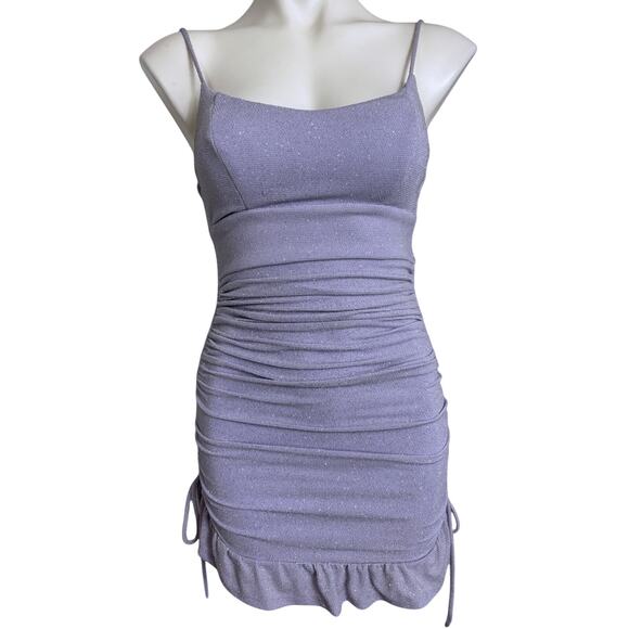 Purple Glitter y2k Babydoll HoCo Dress Size 4 Small Ruching Ruffles Coquette - Picture 3 of 10